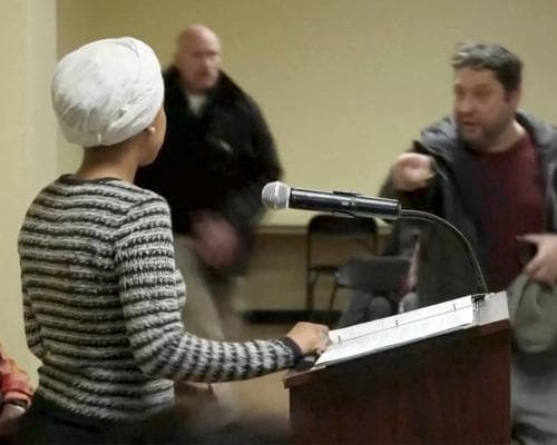 Congresswoman Ilhan Omar sprayed with unknown liquid at Minneapolis town‑hall