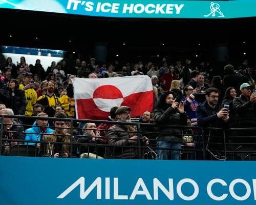 Greenland Flag Waved in Support of Denmark at Olympic Ice Hockey Match